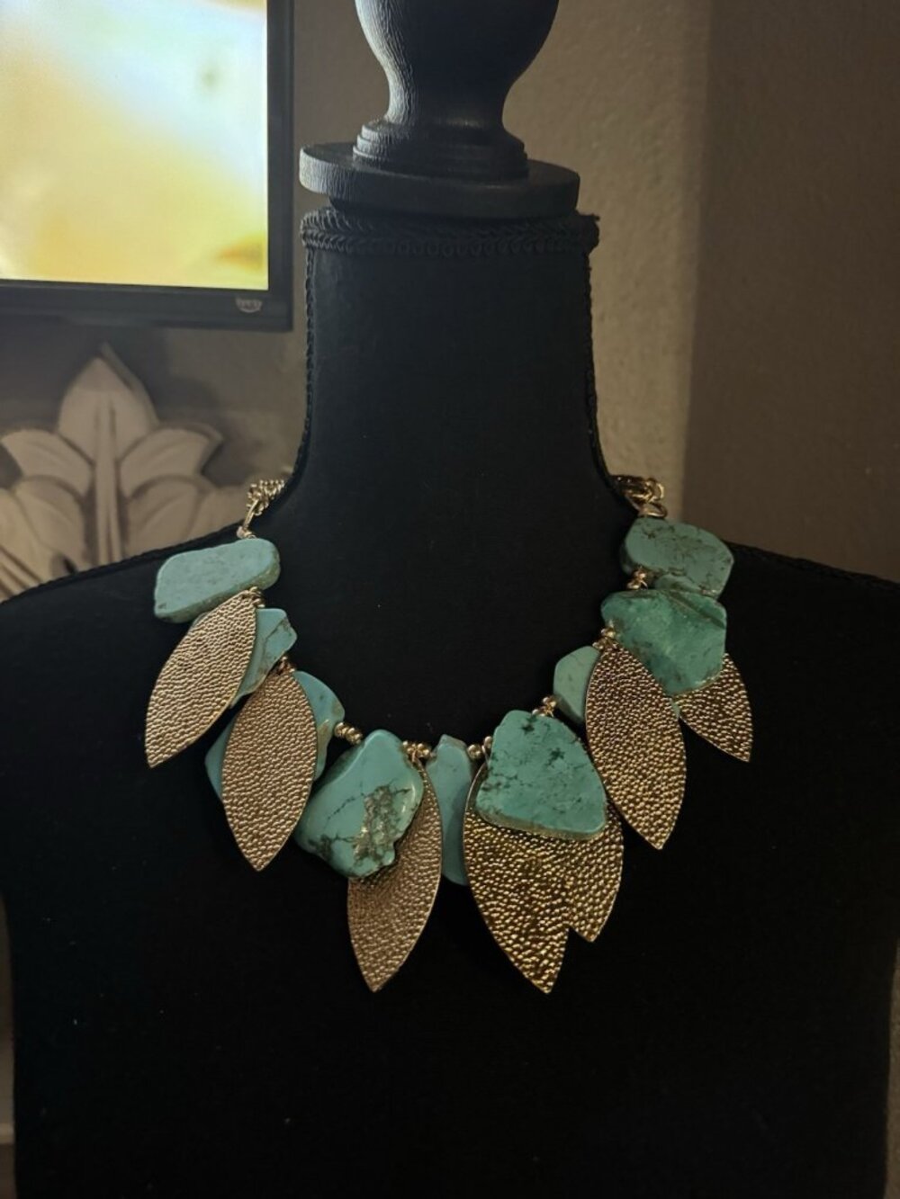 Nordstrom Sequin Brand Gold Real Turquoise Collar Bib Necklace 19.5" NEW $148